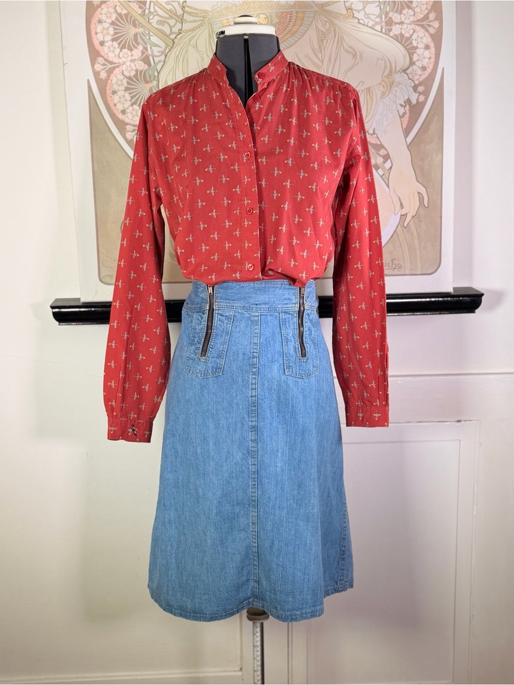 Women’s Vintage Mallard duck all over print button‎ down long sleeve blouse